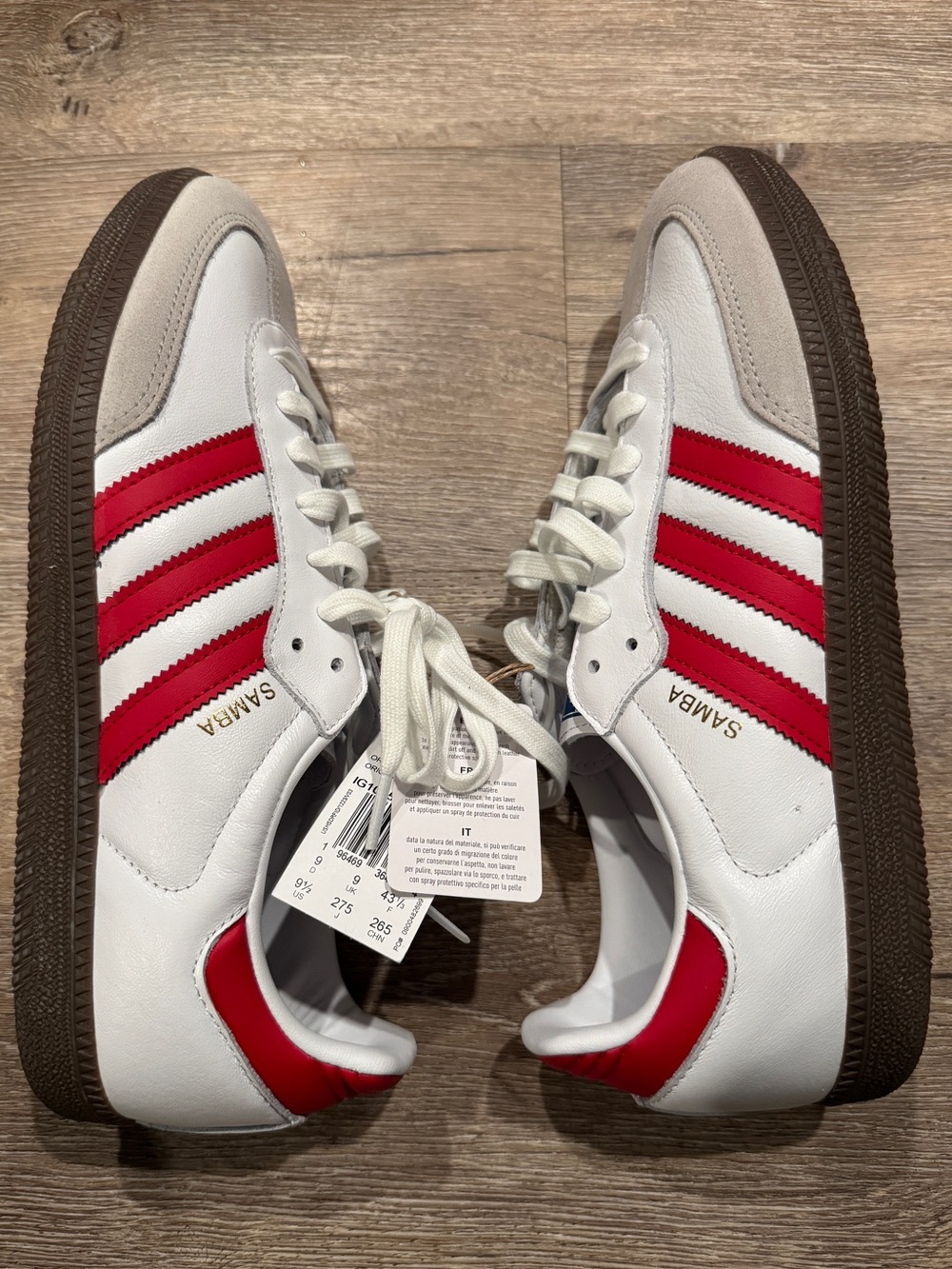 adidas Samba Men’s White & Red Leather Sneakers with Brown Sole